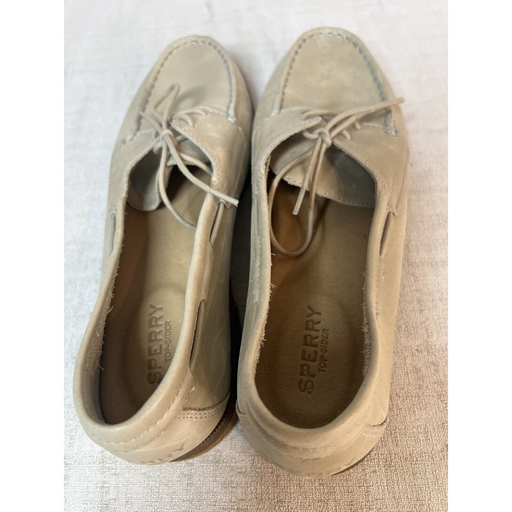 SPERRY Womens Leather Slip on Shoes Tie up bone beige Size 11 - Picture 9 of 12